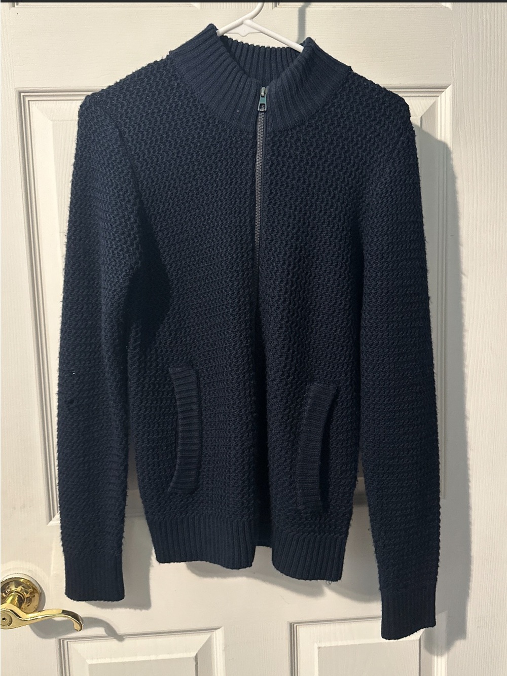 Classic Navy Zip-Up Knit Sweater